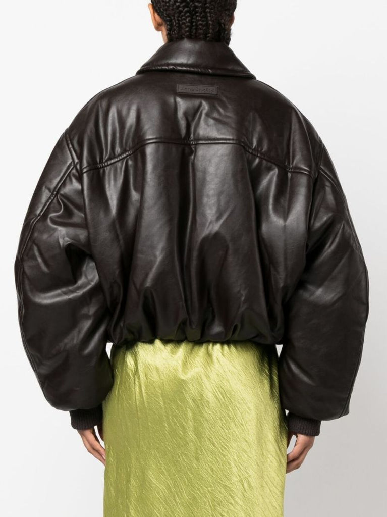 Brown Faux-leather Bomber Jacket