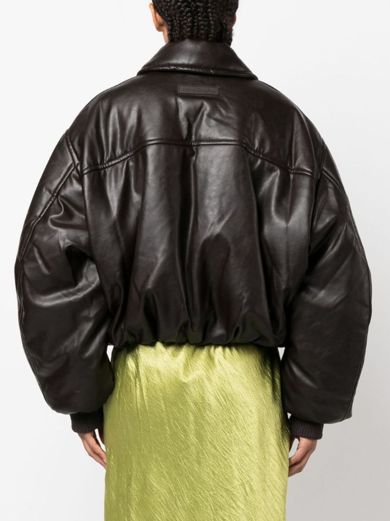 Brown Faux-leather Bomber Jacket