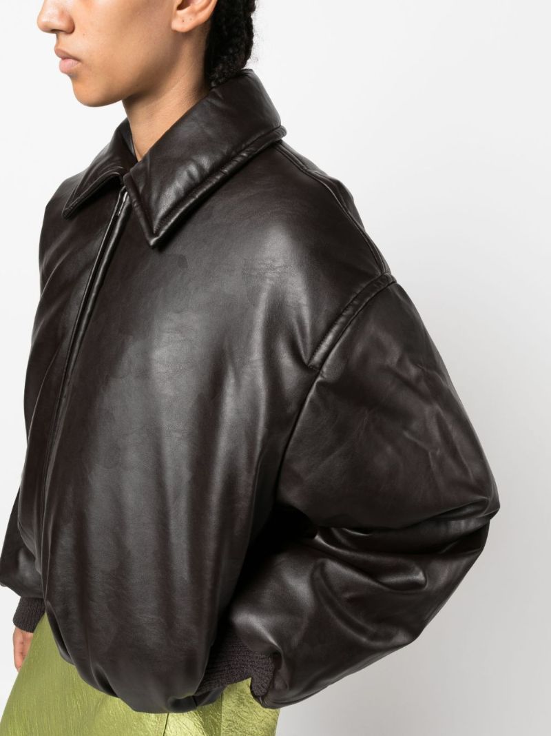 Brown Faux-leather Bomber Jacket