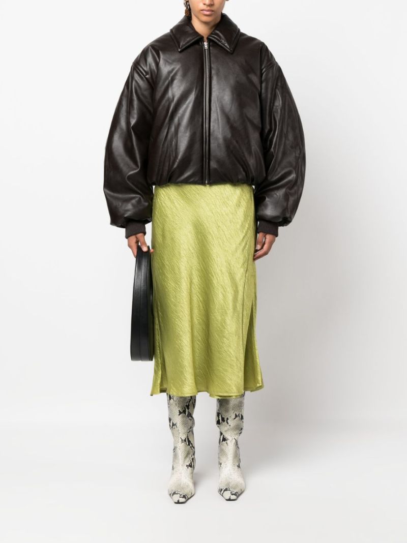 Brown Faux-leather Bomber Jacket