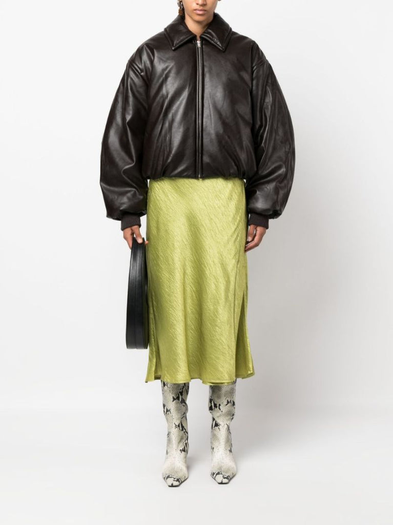 Brown Faux-leather Bomber Jacket