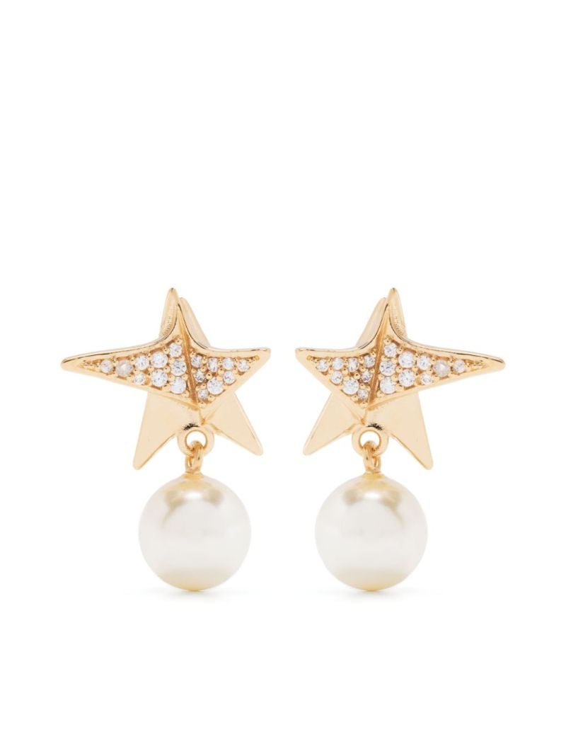 Gold-tone Star Crystal and Faux-pearl Drop Earrings