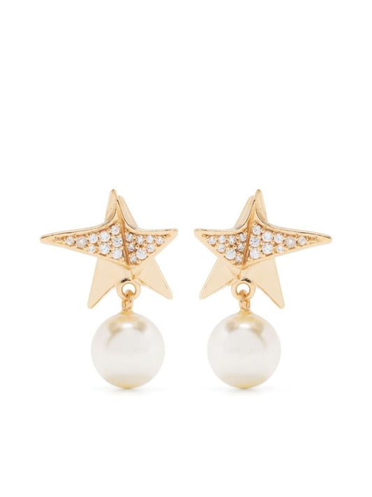 Gold-tone Star Crystal and Faux-pearl Drop Earrings