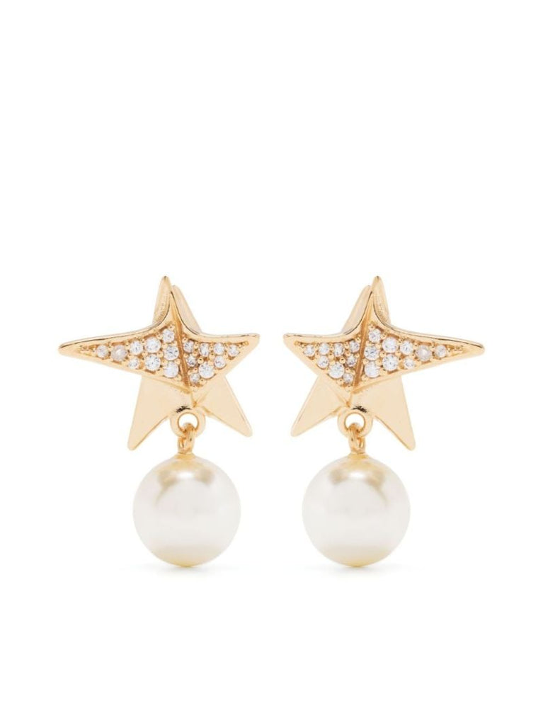Gold-tone Star Crystal and Faux-pearl Drop Earrings