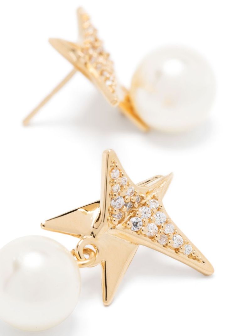 Gold-tone Star Crystal and Faux-pearl Drop Earrings