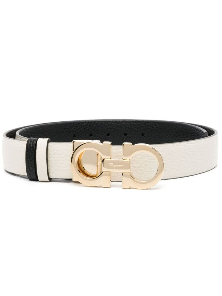 Neutral Gancini Reversible Leather Belt