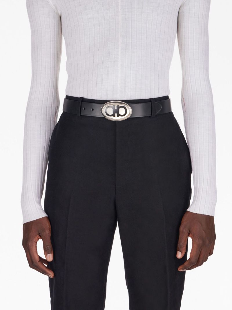 Black Gancini Buckle Leather Belt