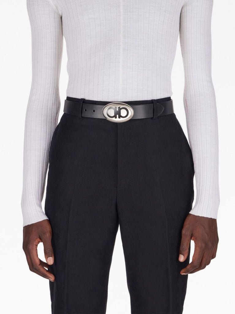 Black Gancini Buckle Leather Belt