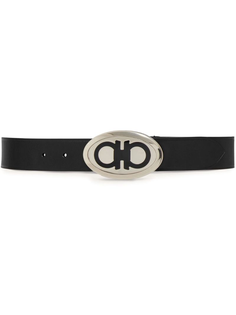 Black Gancini Buckle Leather Belt