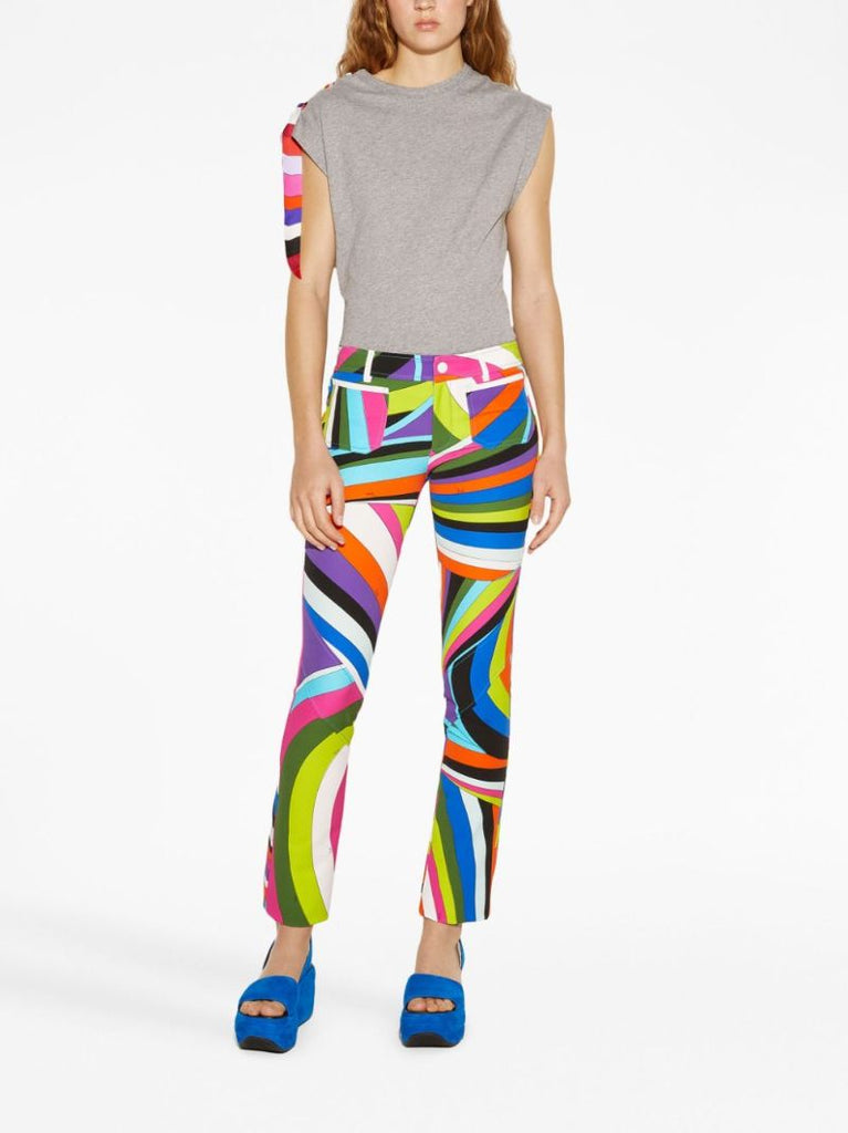 Blue Iride-print Straight-leg Trousers