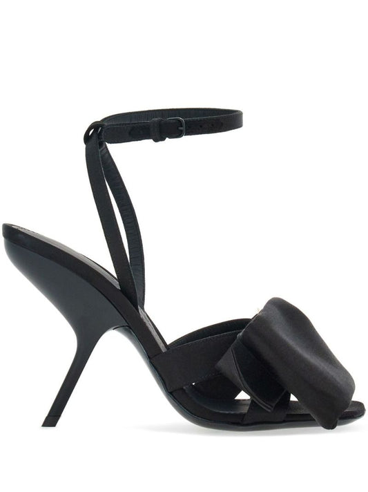 Black 105 Asymmetric-bow Satin Sandals