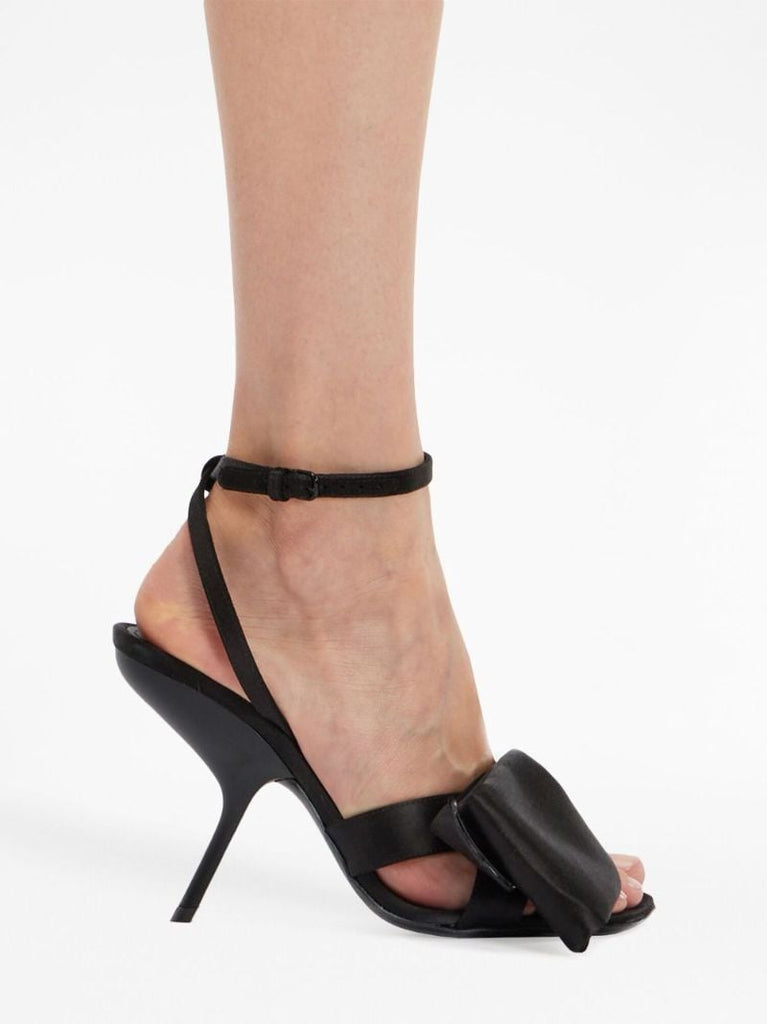 Black 105 Asymmetric-bow Satin Sandals