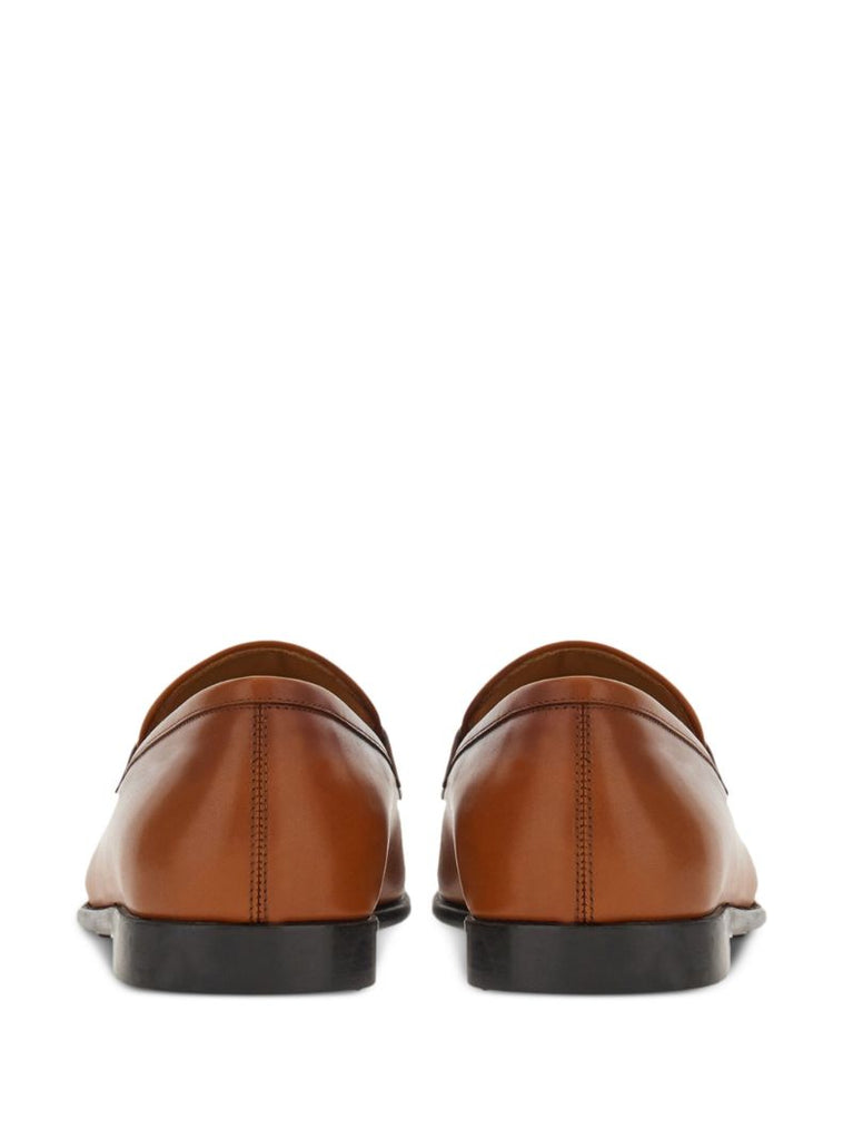Brown Gancini Plaque Leather Loafers