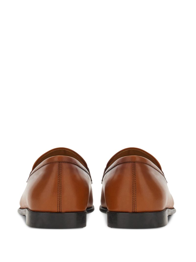 Brown Gancini Plaque Leather Loafers