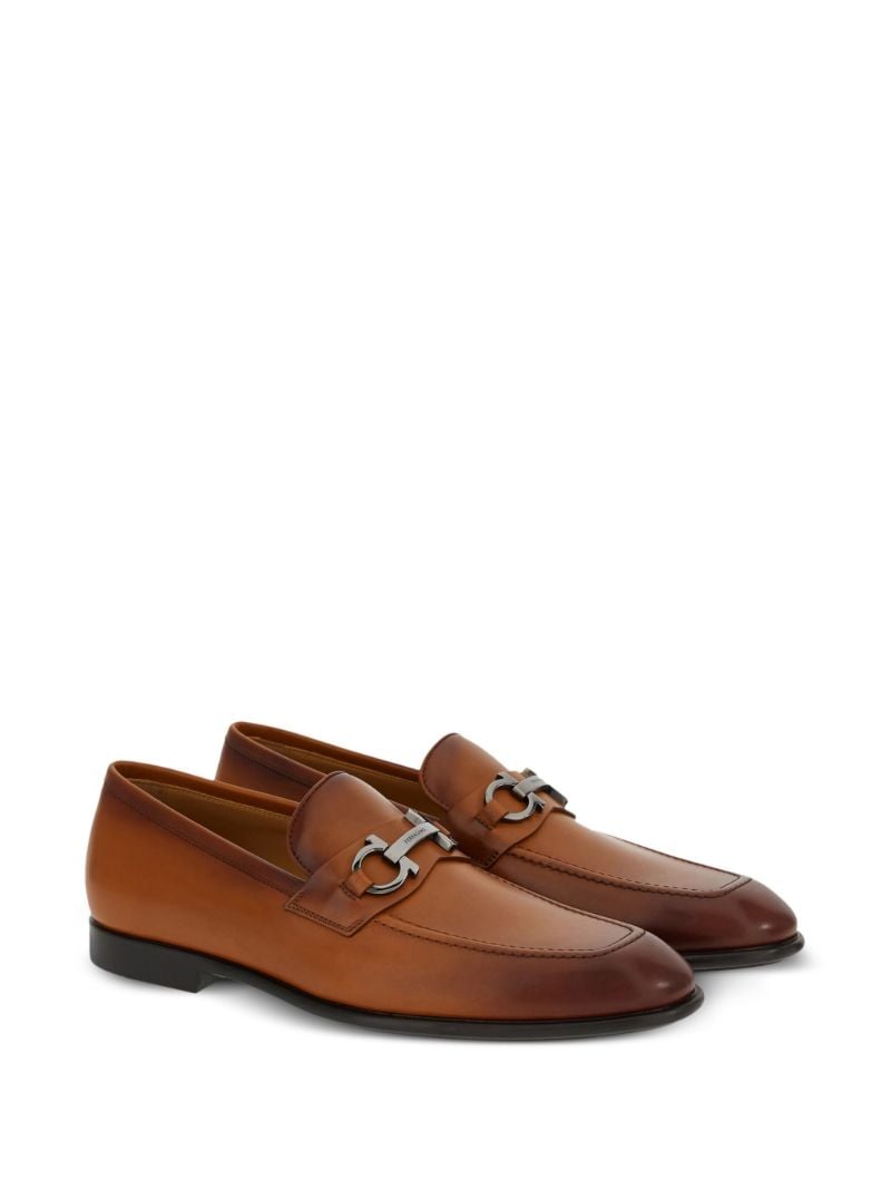 Brown Gancini Plaque Leather Loafers