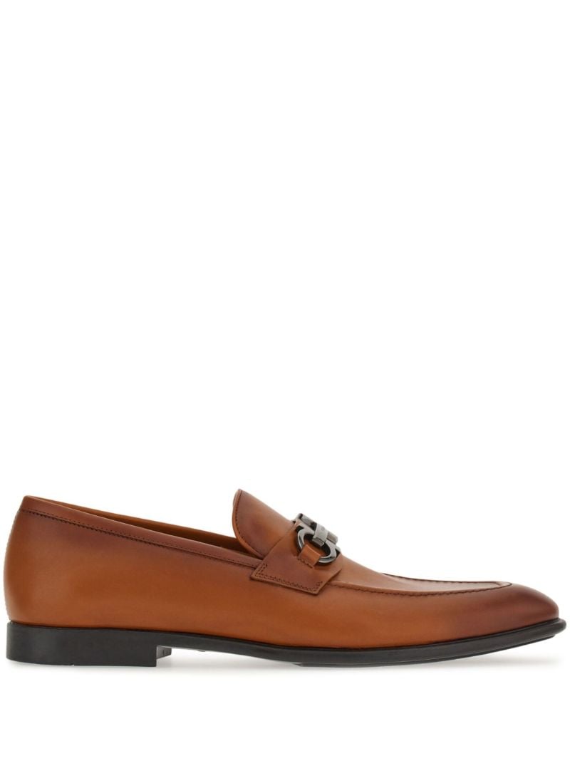 Brown Gancini Plaque Leather Loafers