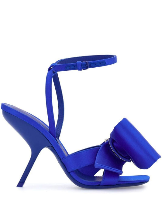 Blue Asymmetric Bow 105 Satin Sandals