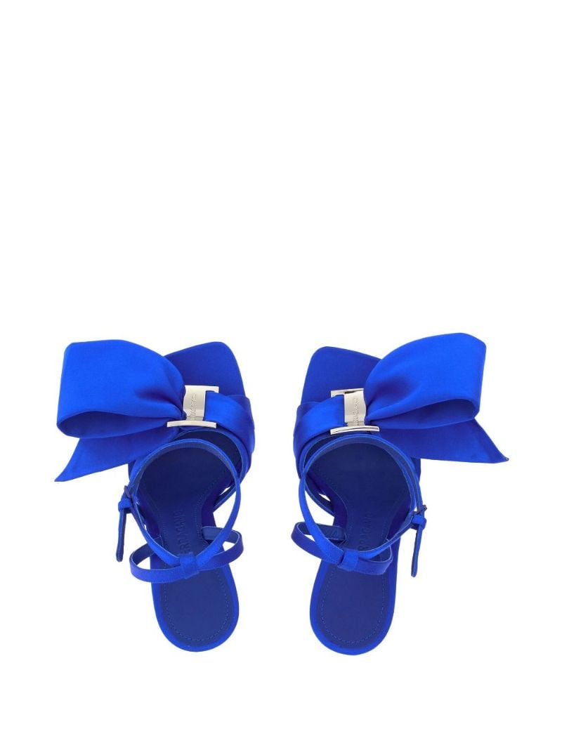 Blue Asymmetric Bow 105 Satin Sandals