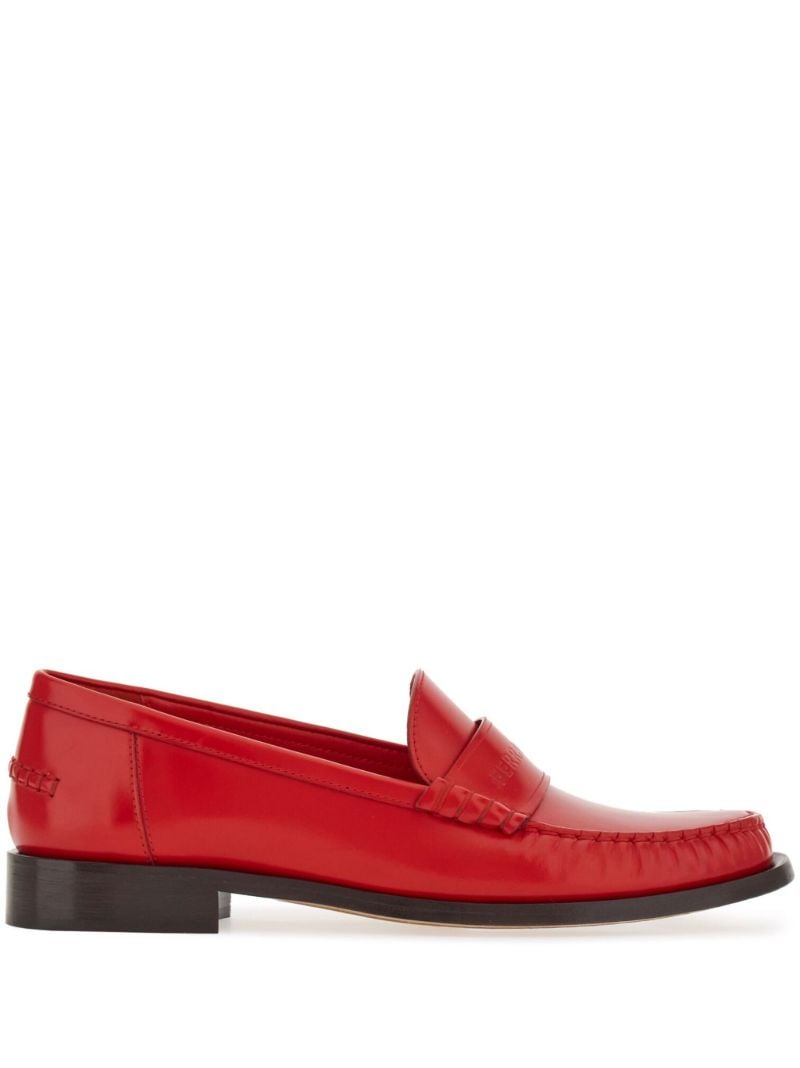 Red Embossed Logo Leather Loafers