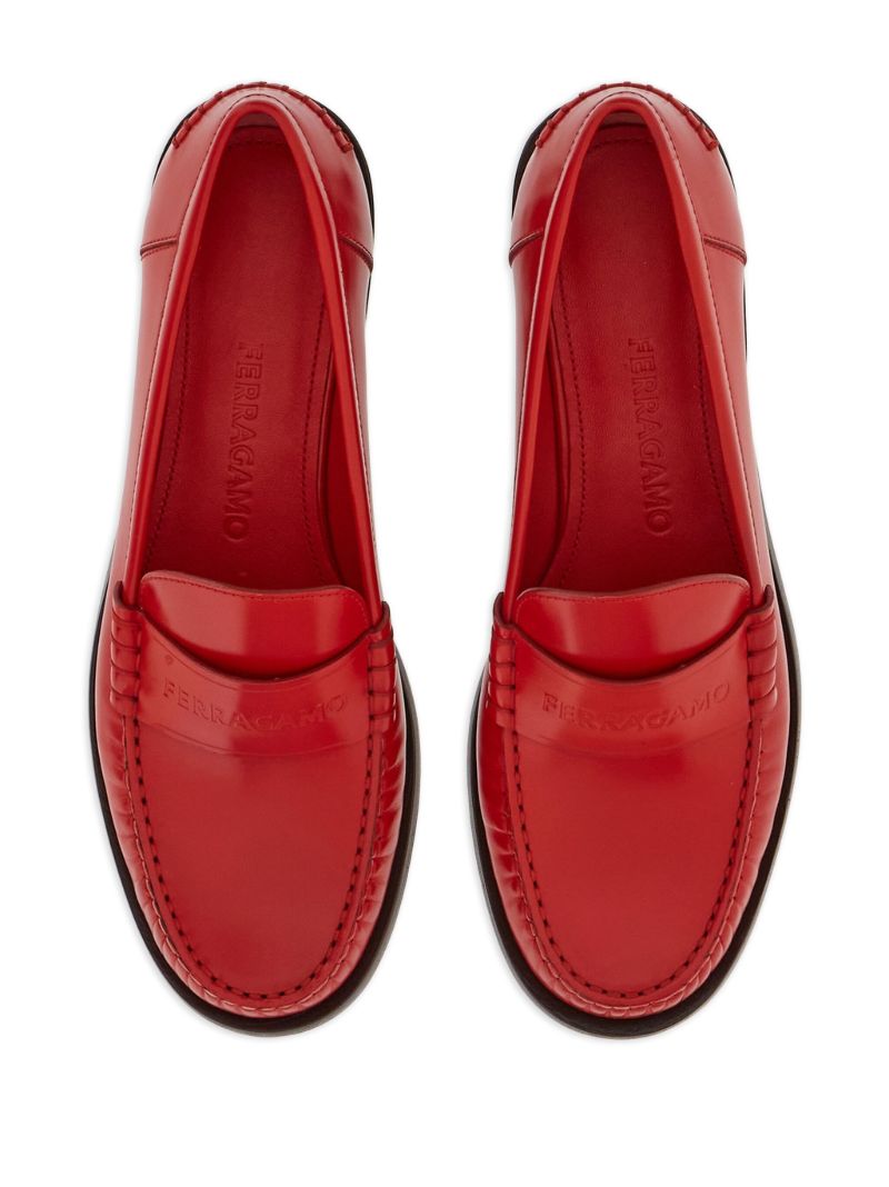 Red Embossed Logo Leather Loafers