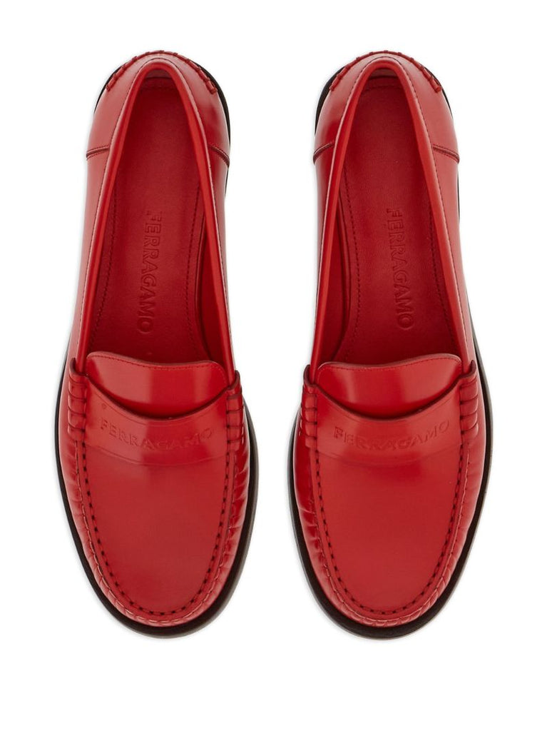 Red Embossed Logo Leather Loafers
