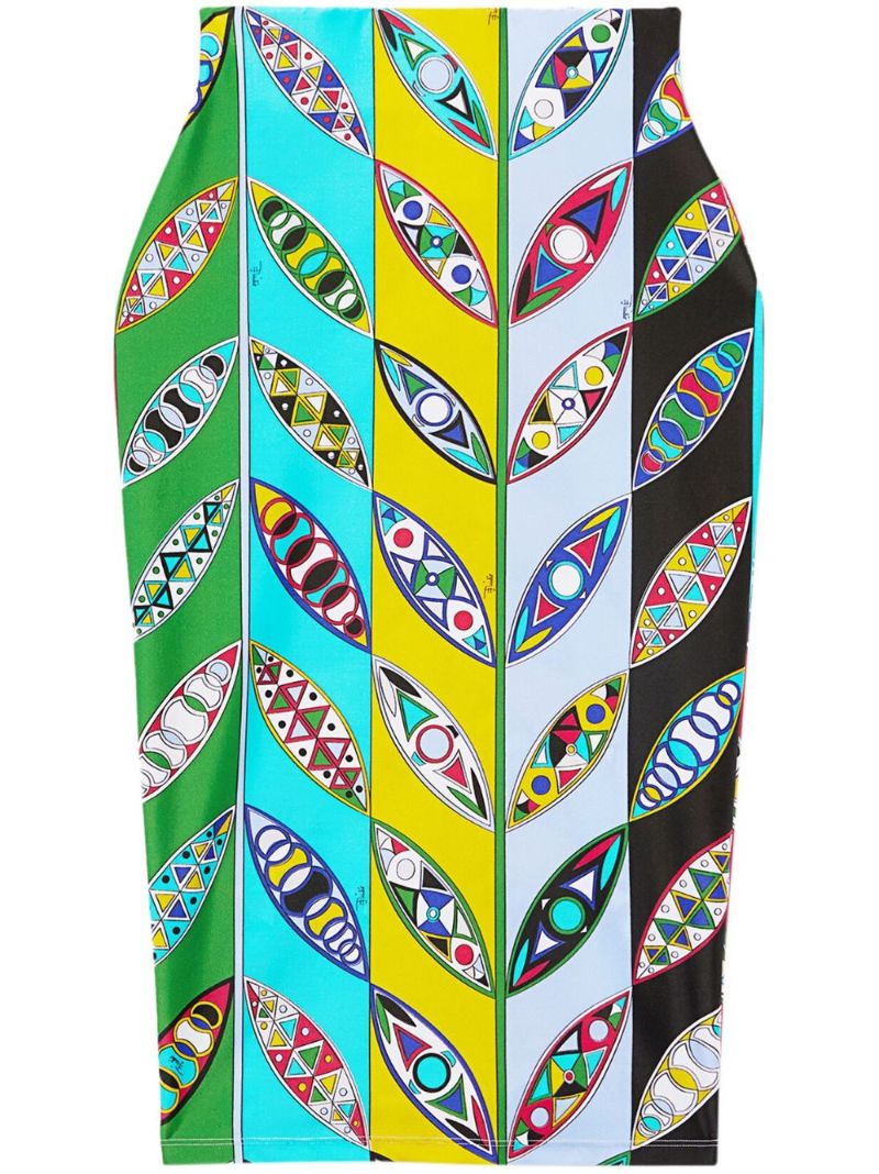 Green Girandole-print Midi Skirt