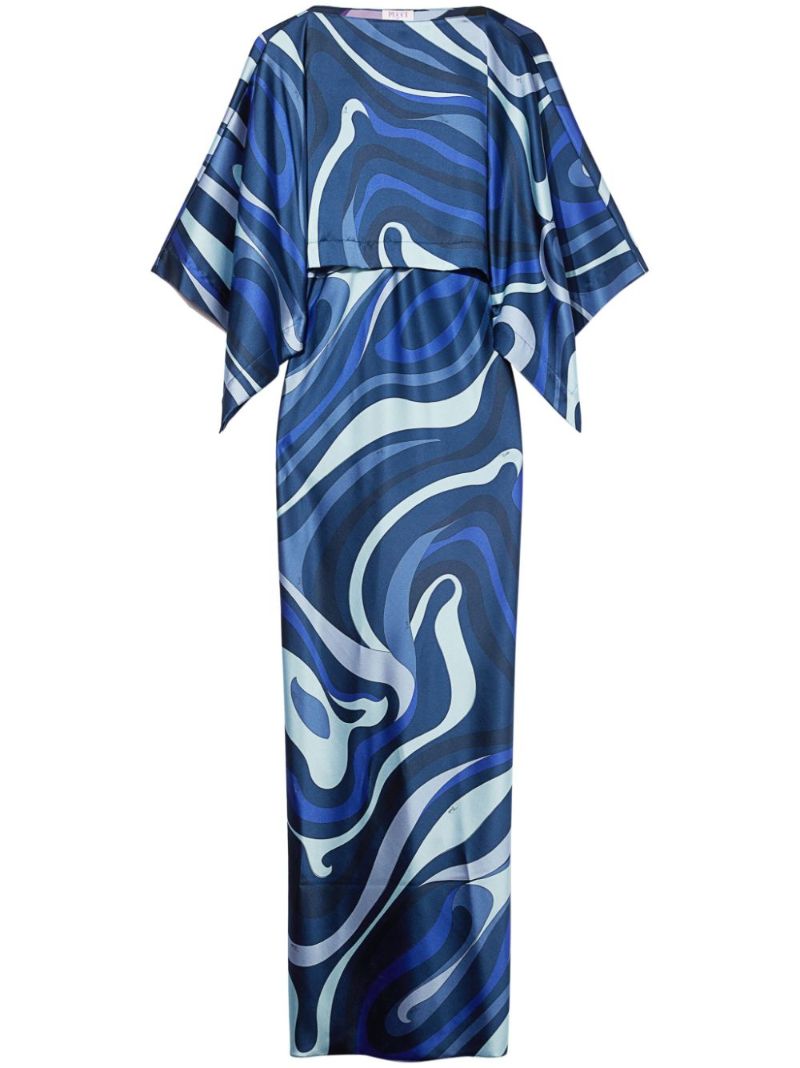 Blue Marmo-print Maxi Dress