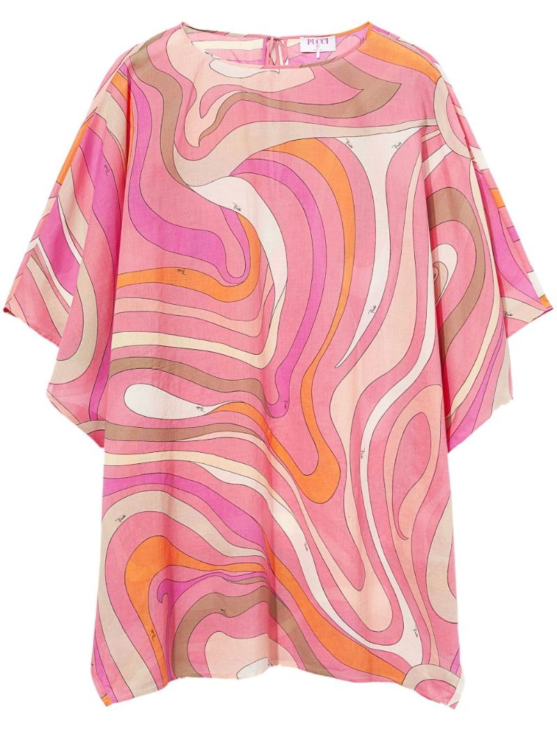 Pink Marmo-print Cotton Mini Dress