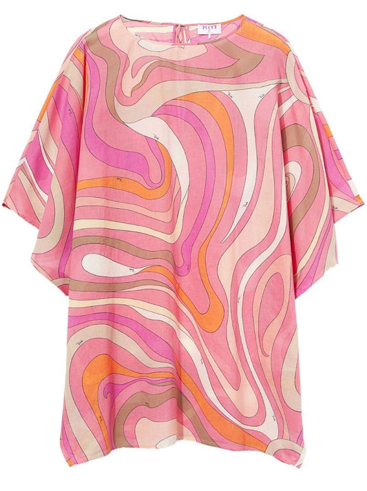 Pink Marmo-print Cotton Mini Dress