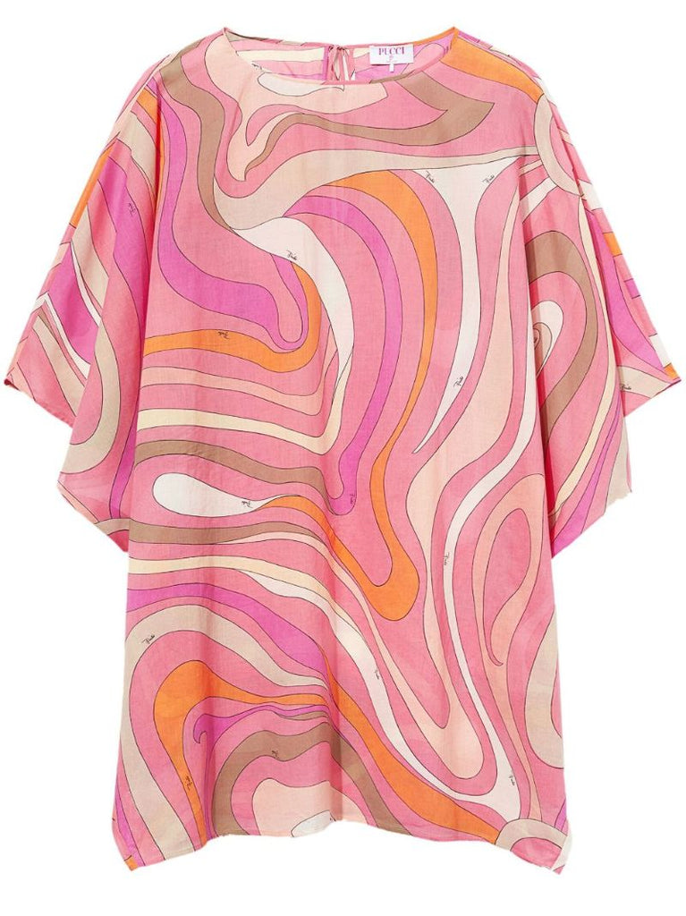 Pink Marmo-print Cotton Mini Dress