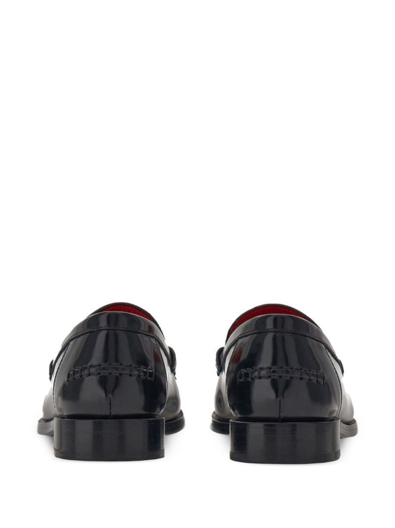 Black Embossed Logo Leather Loafers