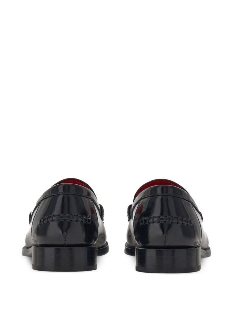 Black Embossed Logo Leather Loafers