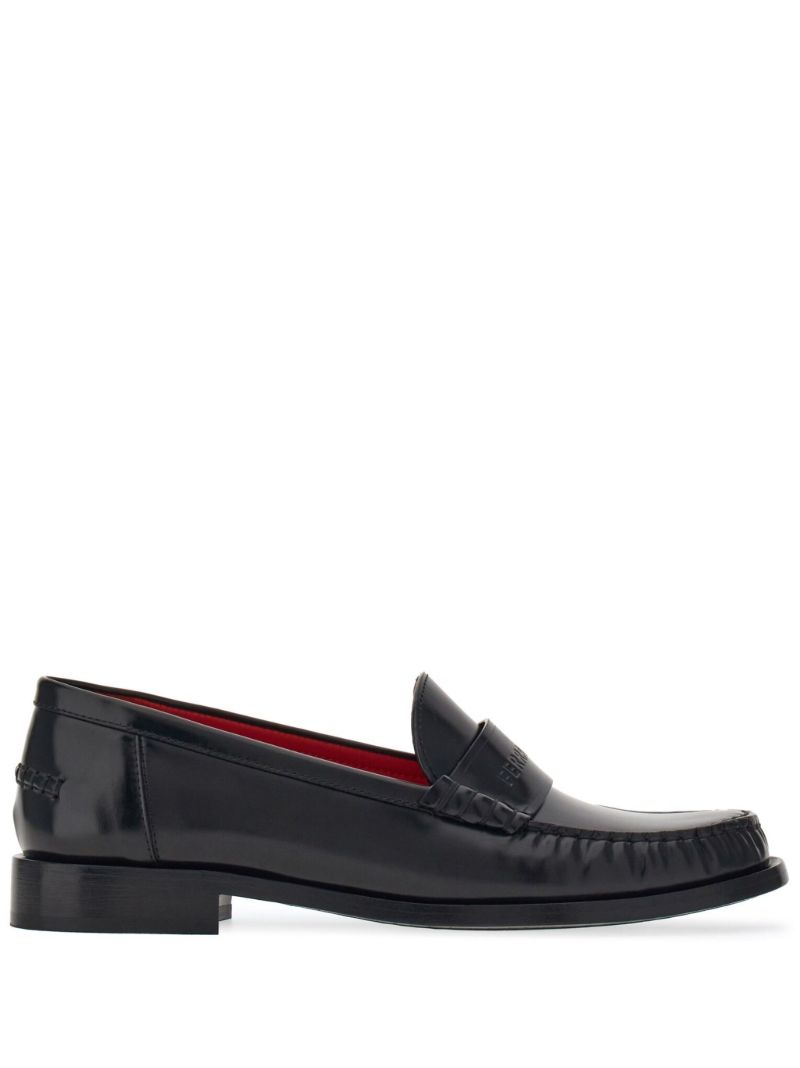 Black Embossed Logo Leather Loafers