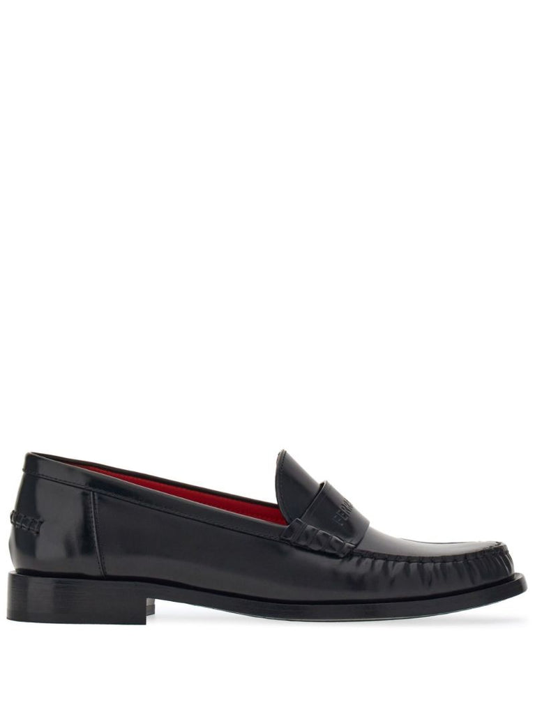 Black Embossed Logo Leather Loafers