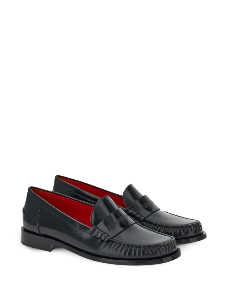 Black Embossed Logo Leather Loafers