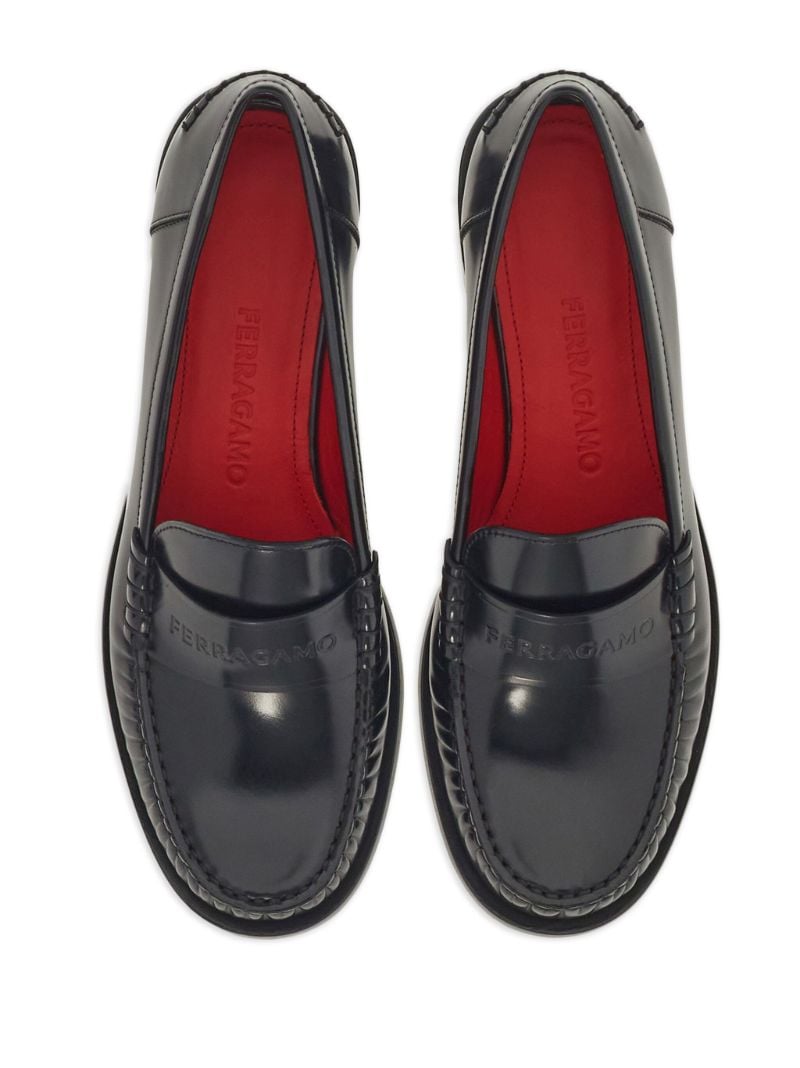 Black Embossed Logo Leather Loafers