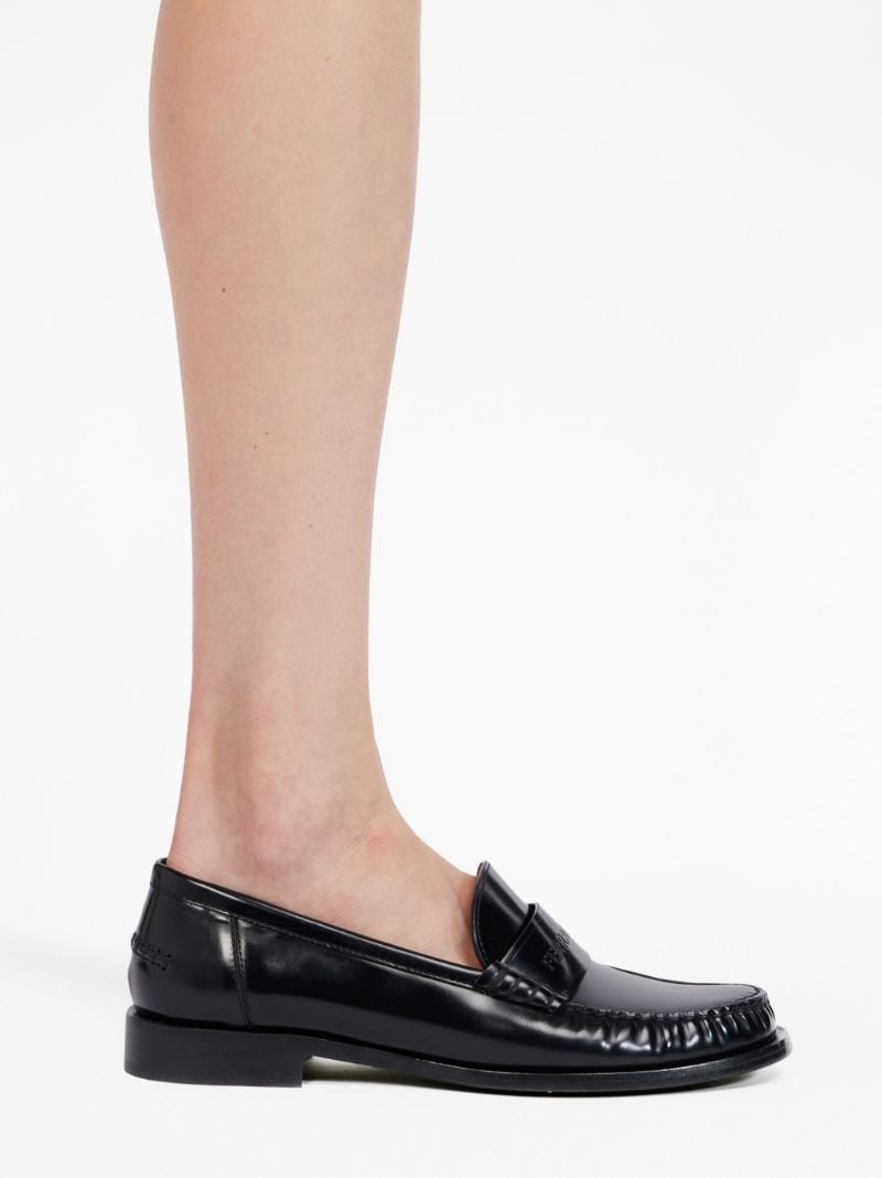 Black Embossed Logo Leather Loafers