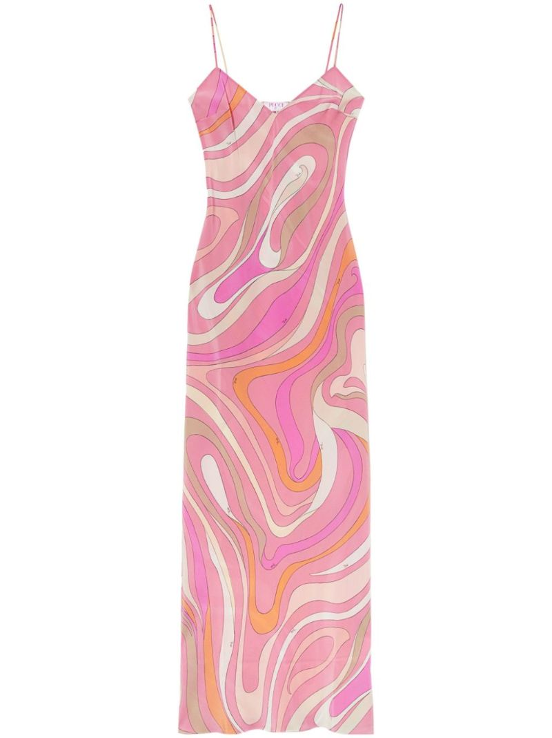 Pink Marmo Print Silk Slip Dress