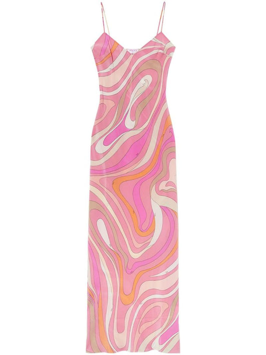 Pink Marmo Print Silk Slip Dress