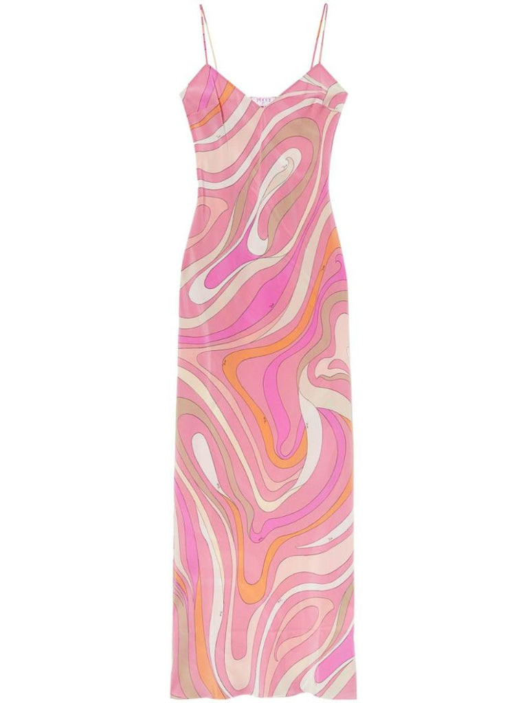 Pink Marmo Print Silk Slip Dress