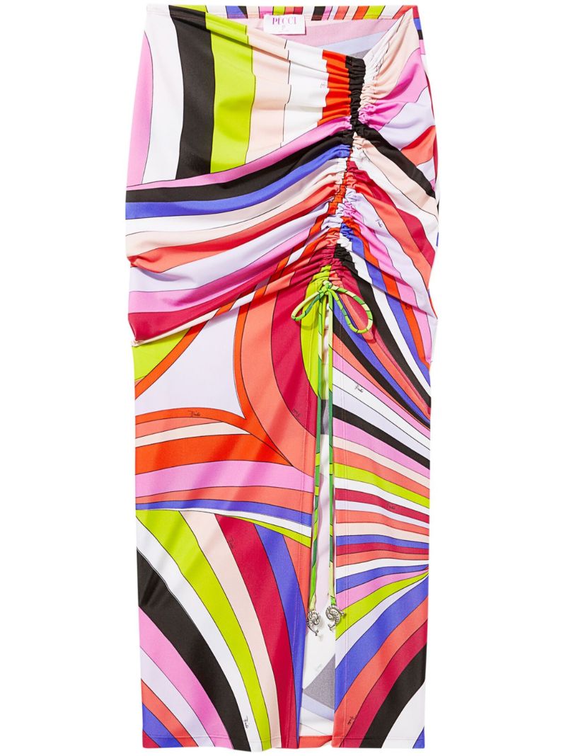 Orange Iride-print Midi Skirt