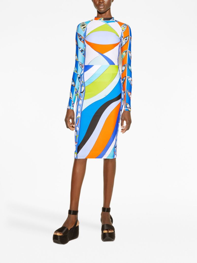 Blue Girandole and Pesci-print Midi Skirt