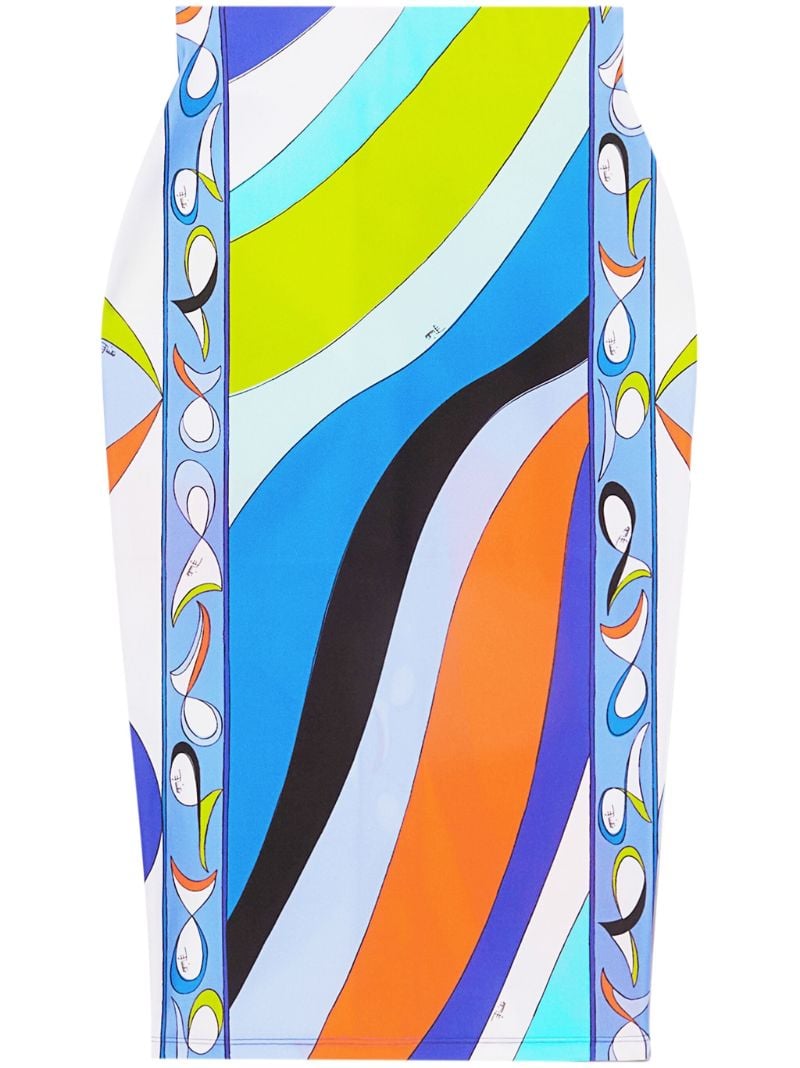 Blue Girandole and Pesci-print Midi Skirt