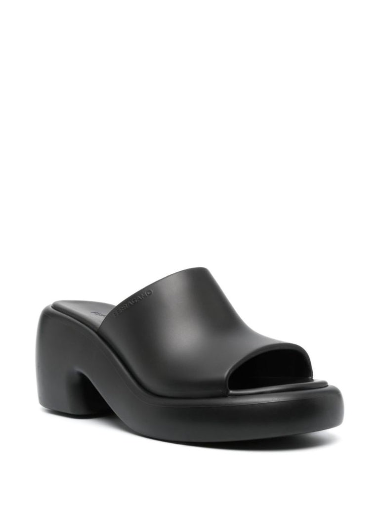 Black Chunky 55 Rubber Mules
