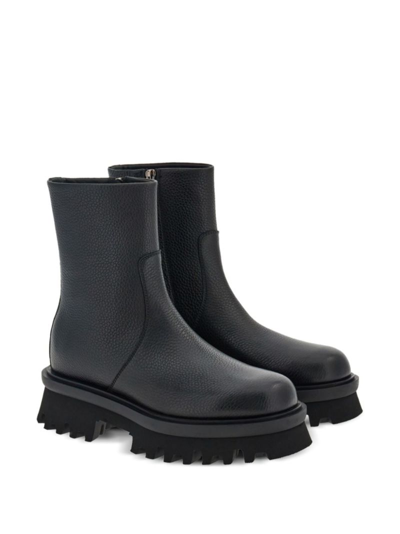 Black Leather Chunky Sole Boots