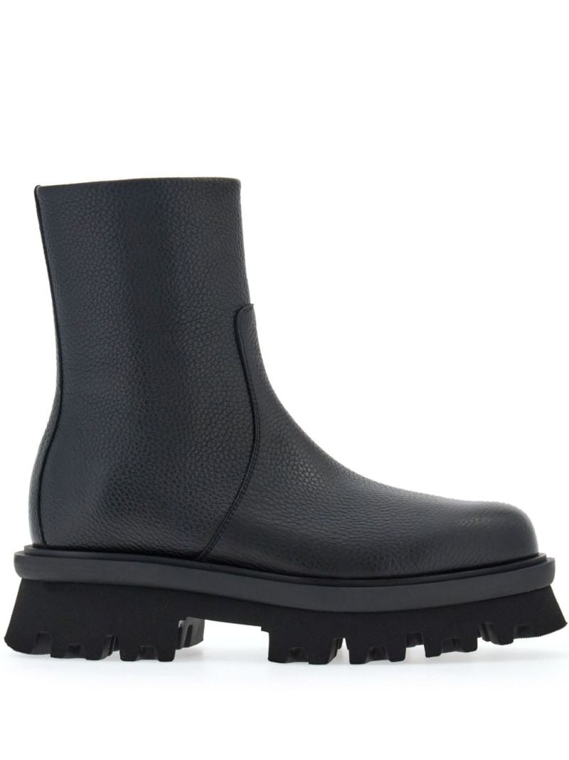 Black Leather Chunky Sole Boots