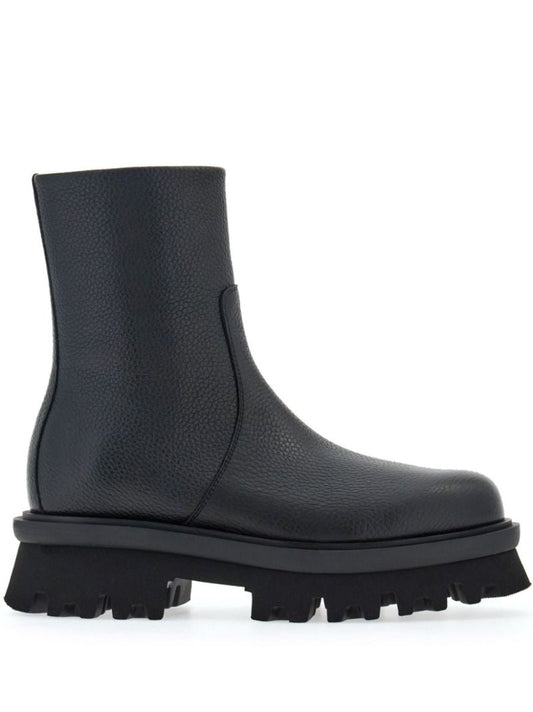 Black Leather Chunky Sole Boots