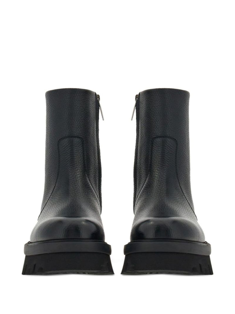 Black Leather Chunky Sole Boots
