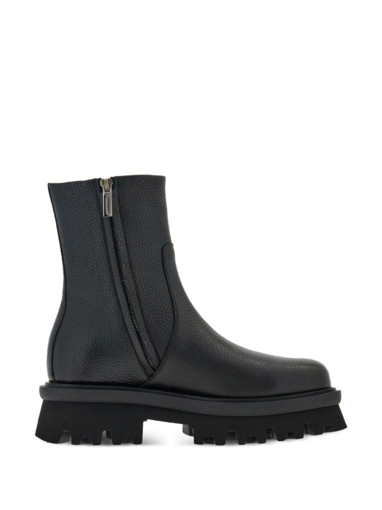 Black Leather Chunky Sole Boots