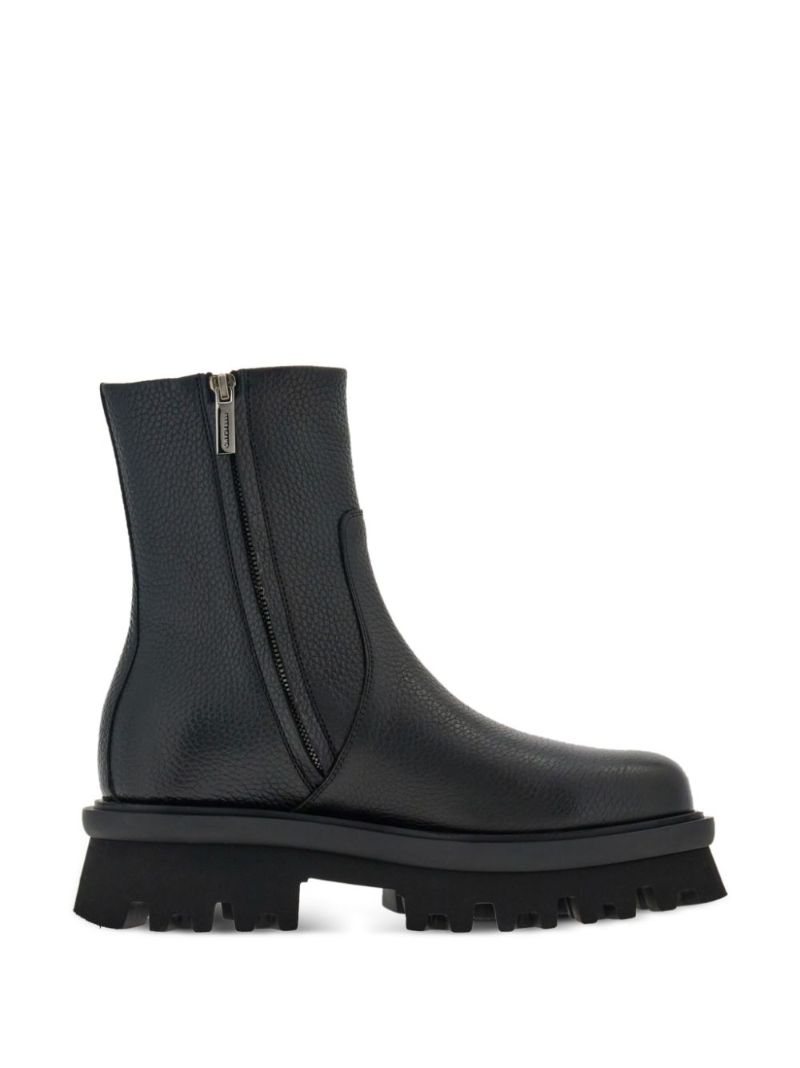 Black Leather Chunky Sole Boots
